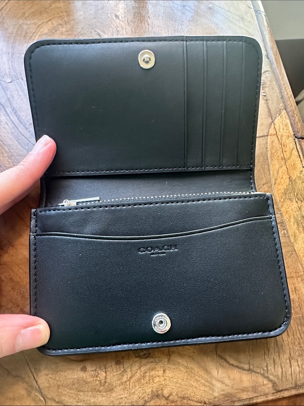 Coach Black Leather Studded Compact Wallet with Silver Accents - Picture 3 of 6